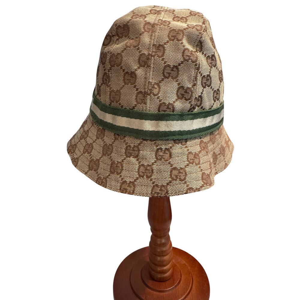 Gucci Monogram Bucket hat with‎ Green White Trim Large Authentic CoA - Picture 4 of 10